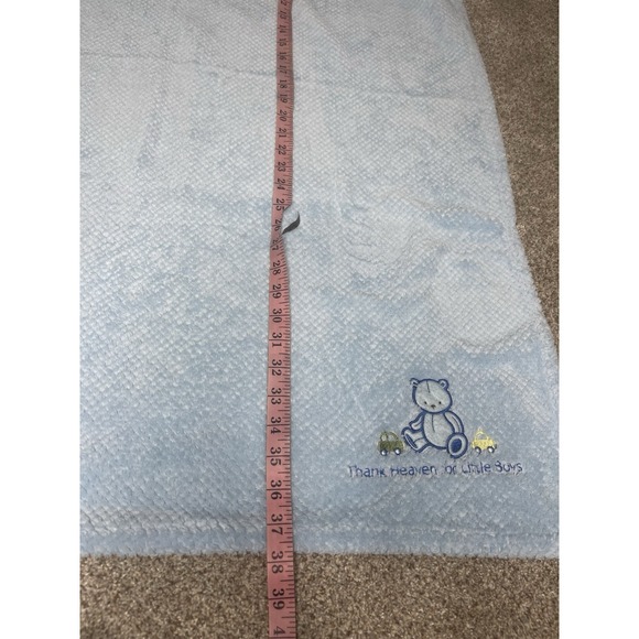 Pastel Blue Thank Heaven For Little Boys Infant Baby Blanket 37" By 30" - Picture 6 of 6